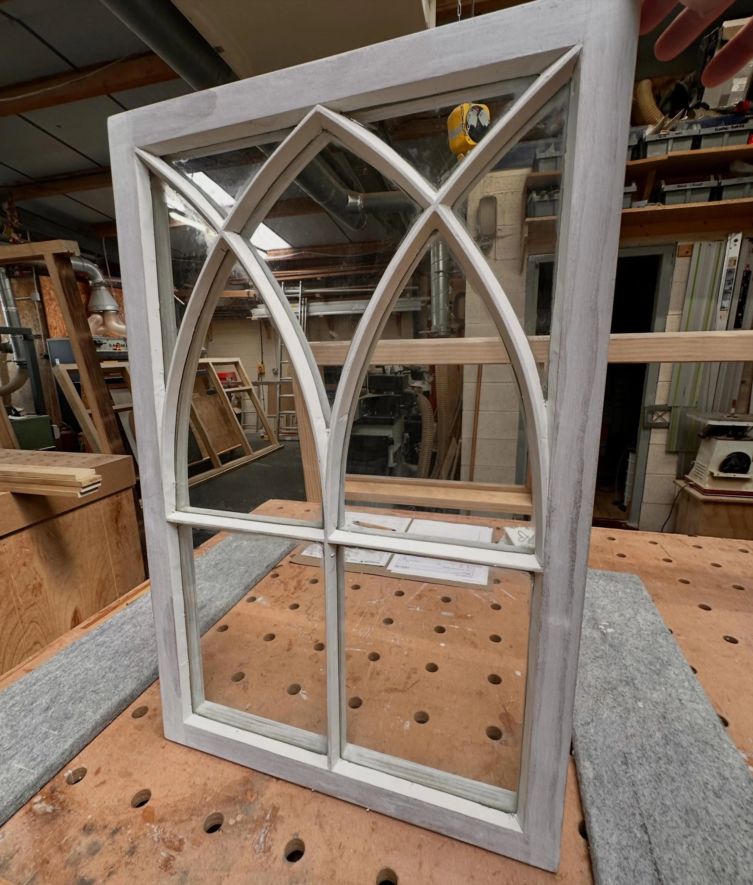 A sample sash we have recently made while making another window for an historic property in Cumbria. All manufactured with traditional methods (no CNC machines!) using accoyawood with very slender 16mm solid through bars, glazed with reclaimed drawn 