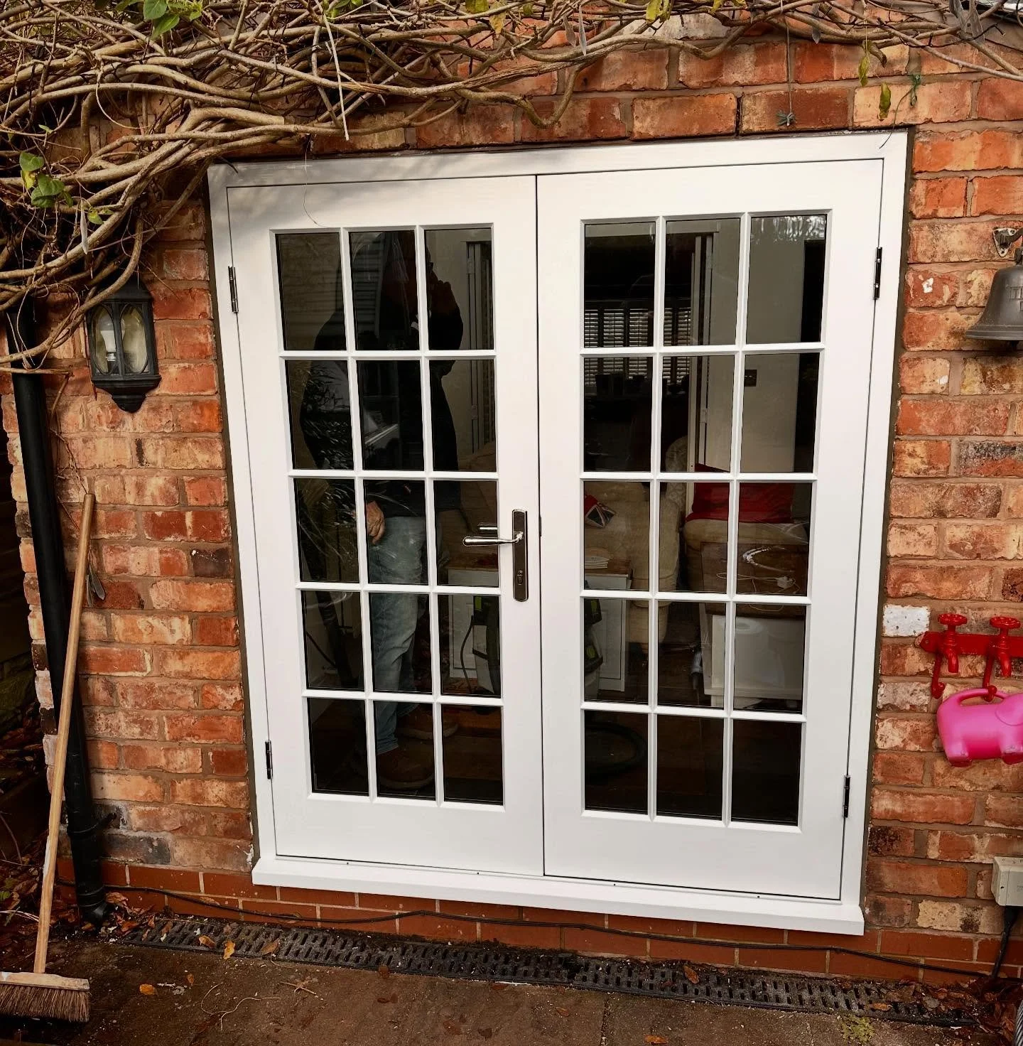 accoyawood French door set installed today in Newburgh, Lancashire. Fully finished in our standard white Sikkens paint, and complete with a high security winkhaus multipoint lock and polished chrome stainless steel handles and hinges from @coastal_gr
