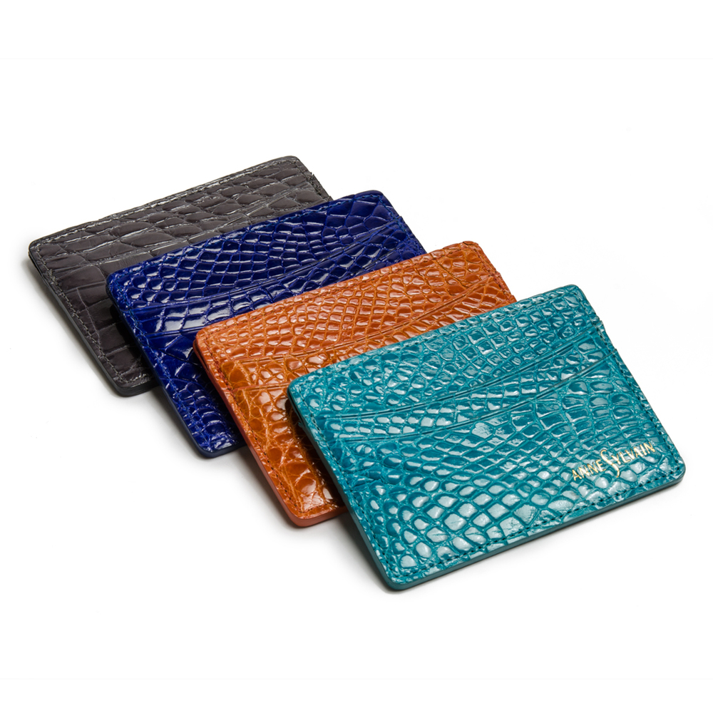 Alligator Business Card Holder with Gusset Compartment