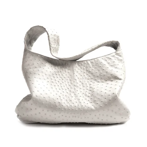 Charlotte Hobo , White Pearl Ostrich, Royal Blue Lamb Leather Lining
