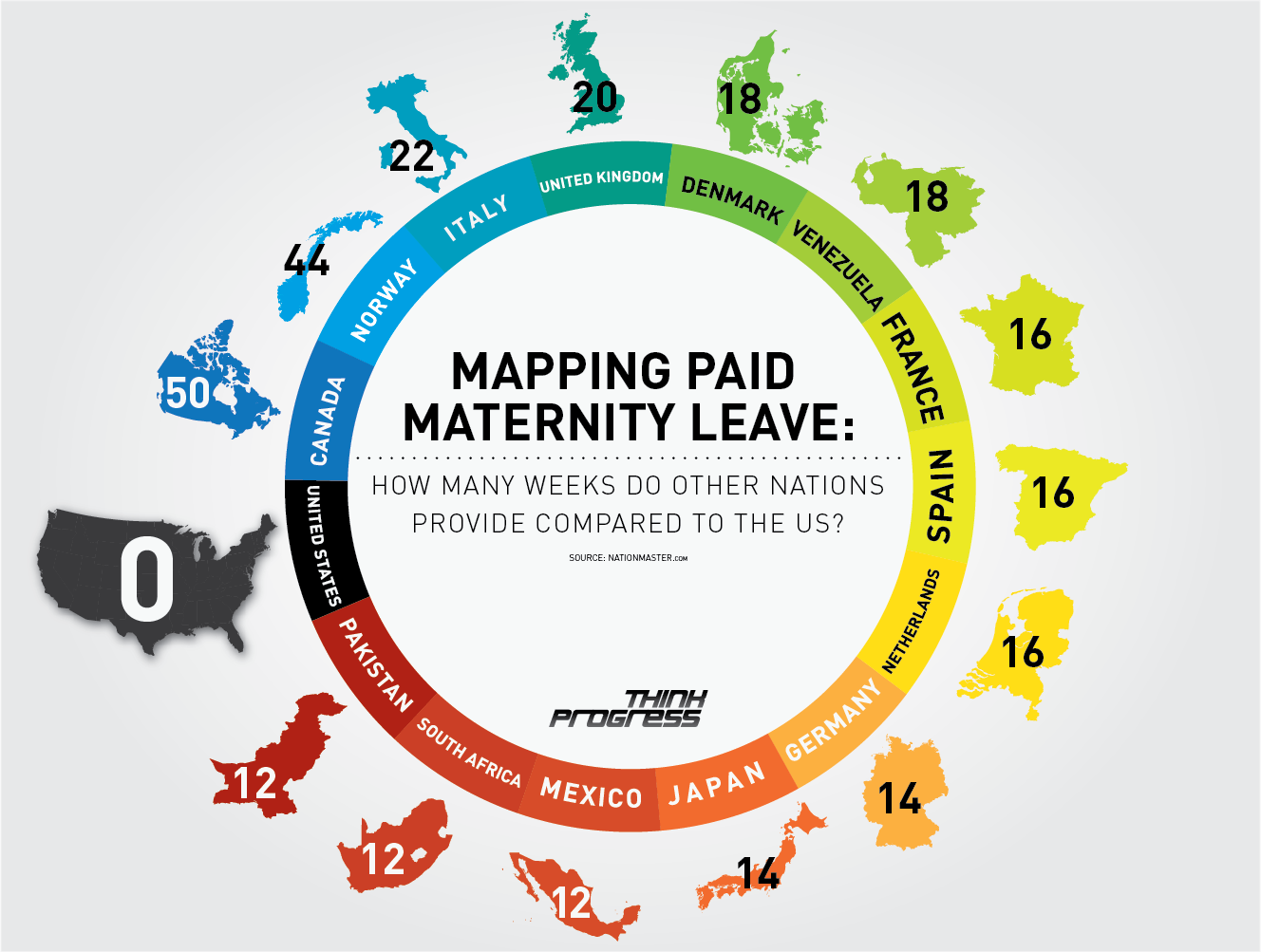 Graphic via Thinkprogress comparing paid Maternity leave.