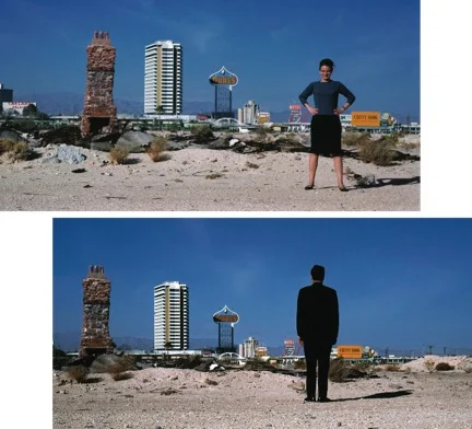 Image Caption: Bob and Denise stand alone in the desert in this collage (1966 study for Learning from Las Vegas). The team refuses to accept lone stature in the recognition of their work. Harry Bolick commented, “Architecture, design and creativity can be a symbiotic product of more than one person's individual vision. Bob and Denise were both willing to forego the AIA Gold Medal in favor of standing firm throughout a lifetime of creative production. Their forbearance represents how and why this culture shift has, finally, after 108 years, come to be recognized by the AIA and other leading Institutions.” Photographers: Robert Venturi (above) Denise Scott Brown (below)
