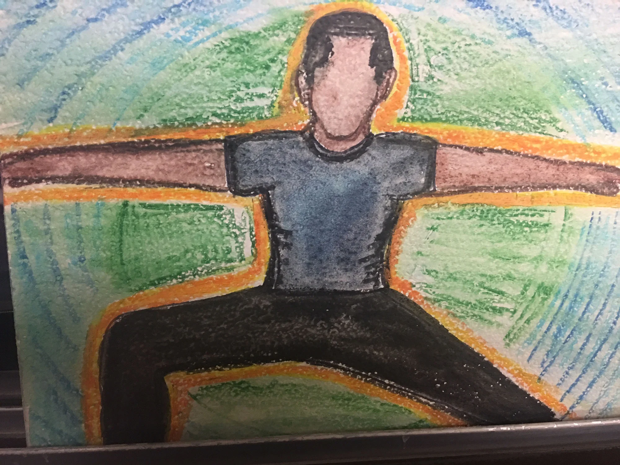 Michael's depiction of himself, practicing yoga.