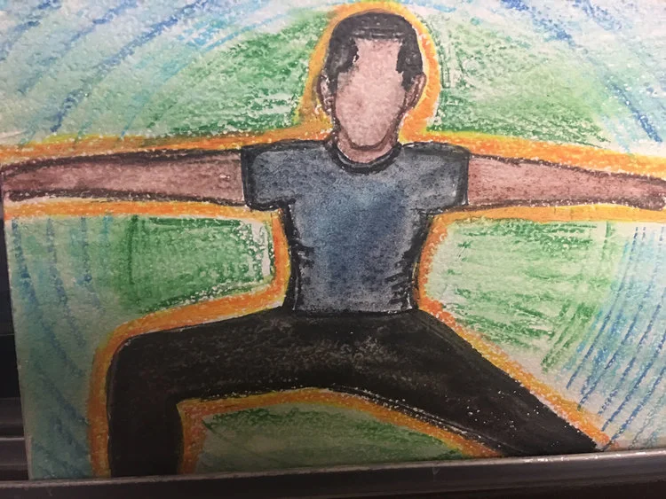 Michael's depiction of himself, practicing yoga.