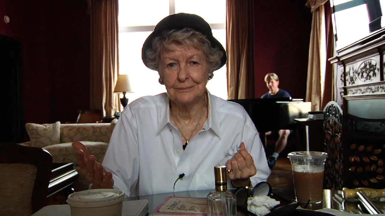 From the documentary "Just Shoot Me," with accompanist Rob Bowman in the background. (Isotope Films)