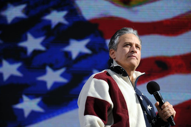 Jon Stewart holding a satirical rally on the National Mall Oct. 30, 2010. (Astrid Riecken / THE WASHINGTON POST)