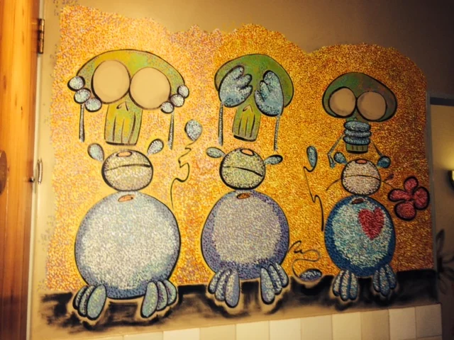 Wall artwork by the loo.