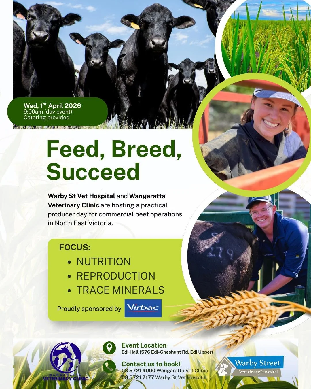 We have a new date! 

Wednesday 1st of April for our Feed, Breed, Succeed Producers Day. 

Call us to book your spot 
📲 0357214000

#wangarattavet #wangarattavetclinic #wangaratta #vetclinic
