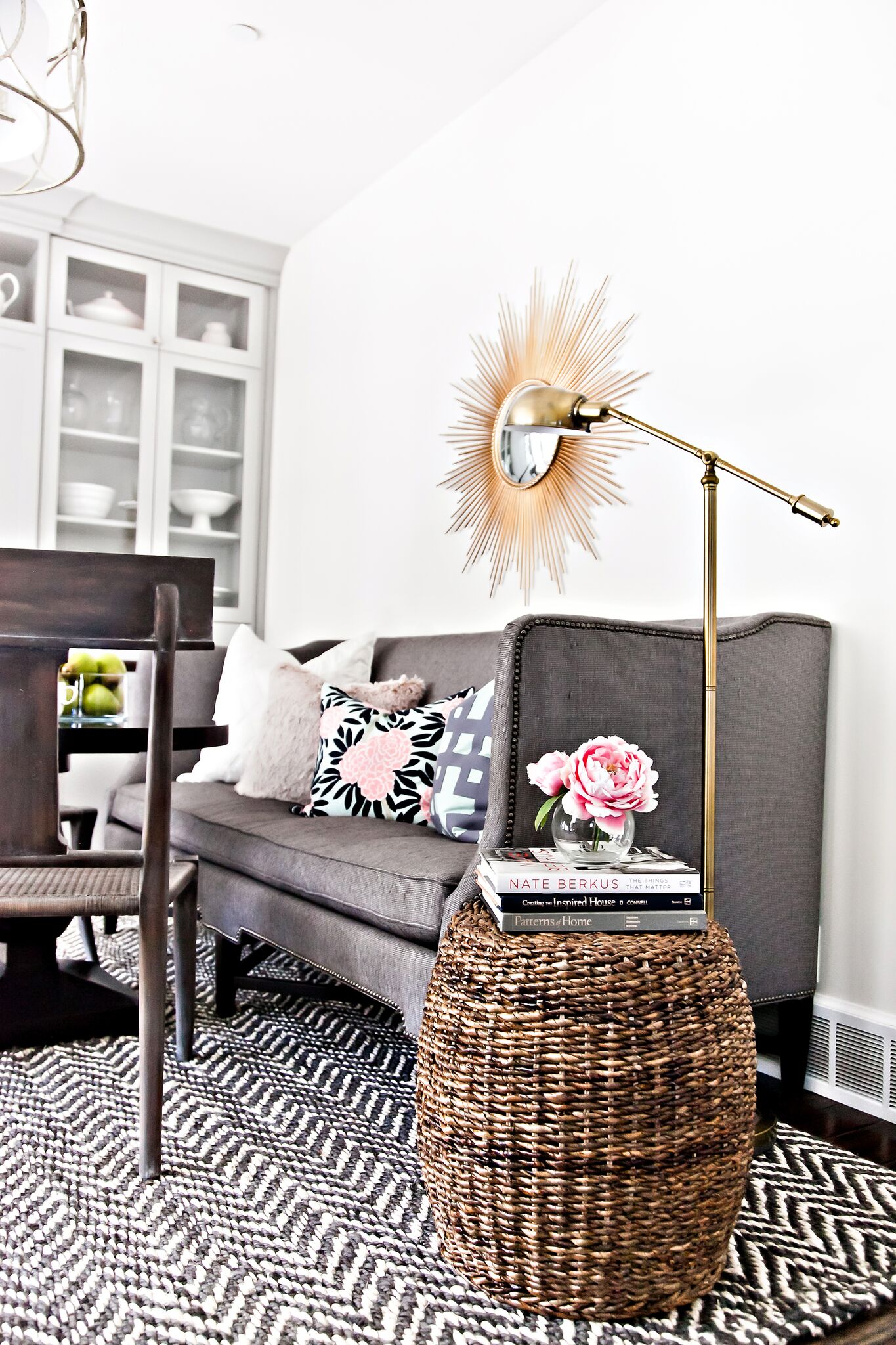 The Liv Team designed this darling sitting room of the kitchen in a North Salt Lake home using softer tones to delight, without being overly bright. The softer tones are spring-like but not over the top. 