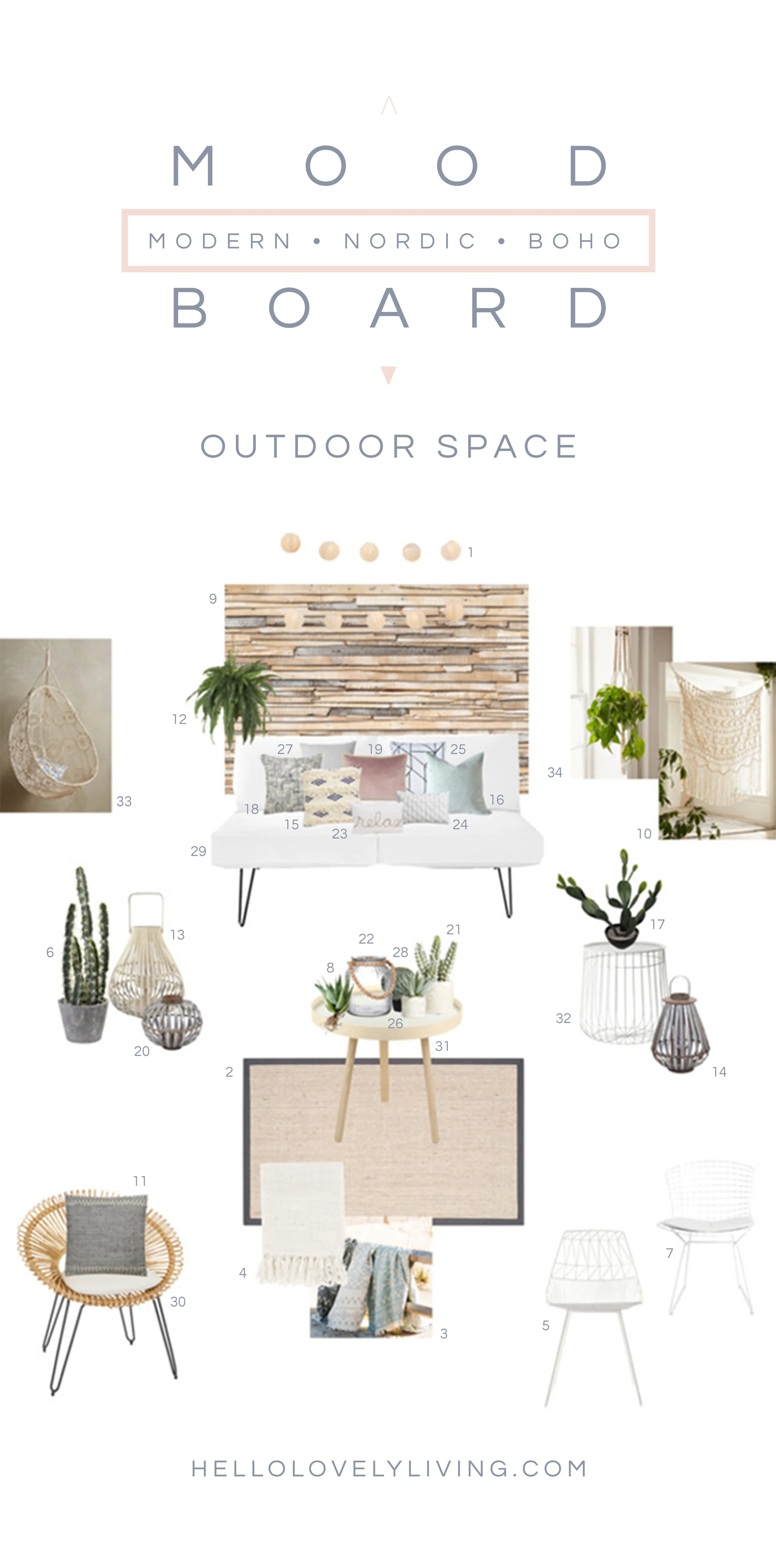 Moodboard Modern Nordic And Boho Inspired Outdoor Space Hello Lovely Living
