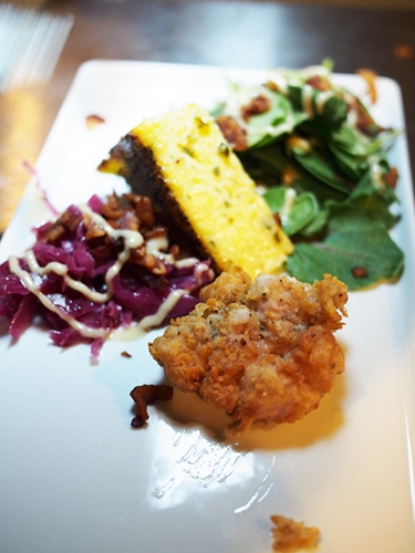 VEAL SWEETBREADS WITH POLENTA CAKE AND BACON MUSTARD