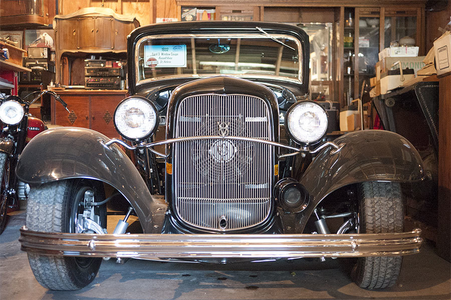  The first car Russ bought was this 1932 Ford three-window coupe.&nbsp; 