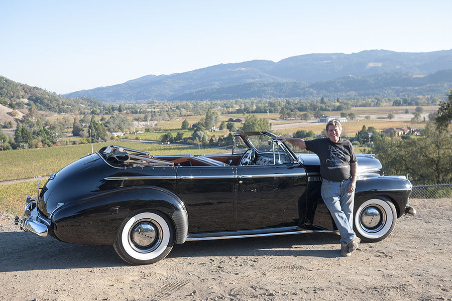  Russ Aves with his 1941 Buick Roadmaster convertible, overlooking Calistoga off Route 29. 