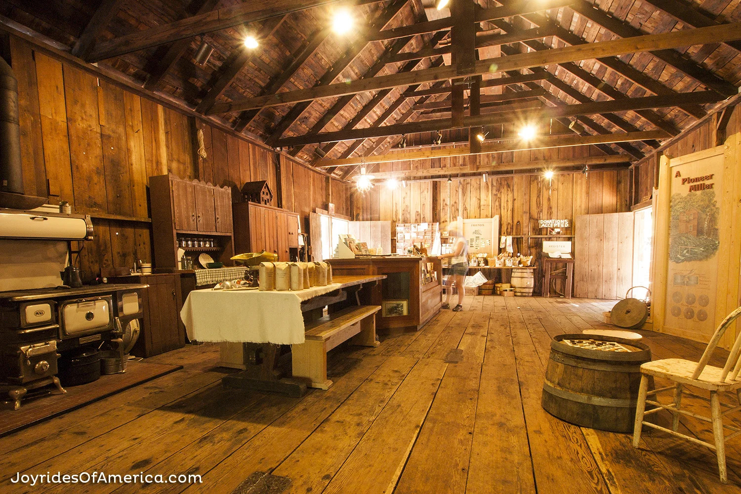 The granary now serves as a gift shop where you can purchase bags of fresh-ground organic flours and cornmeal or polenta.