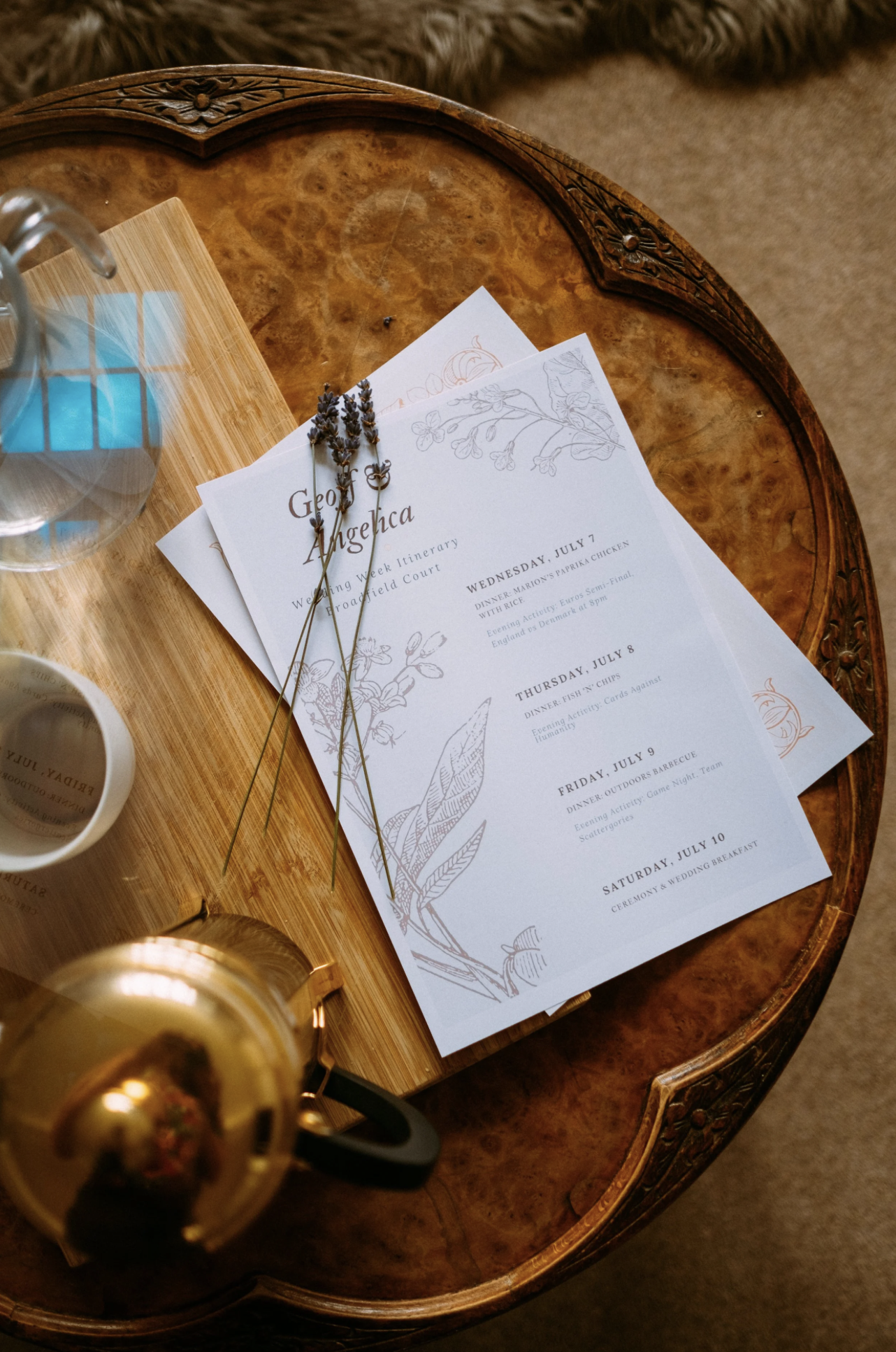 Wedding day invite on table