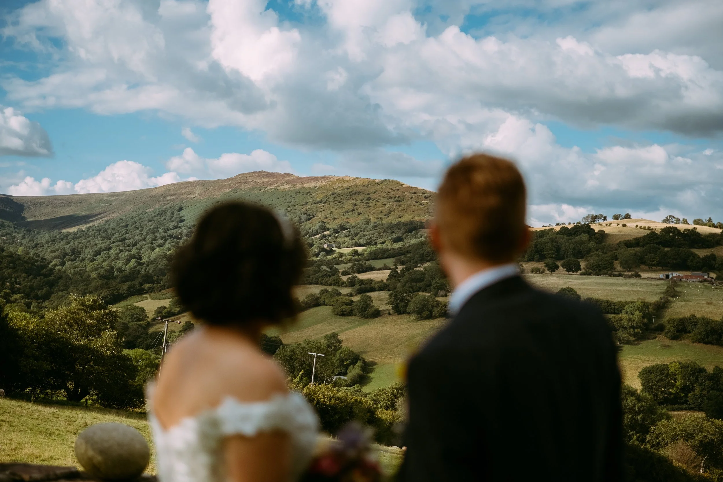 Bride and groom looking at the view