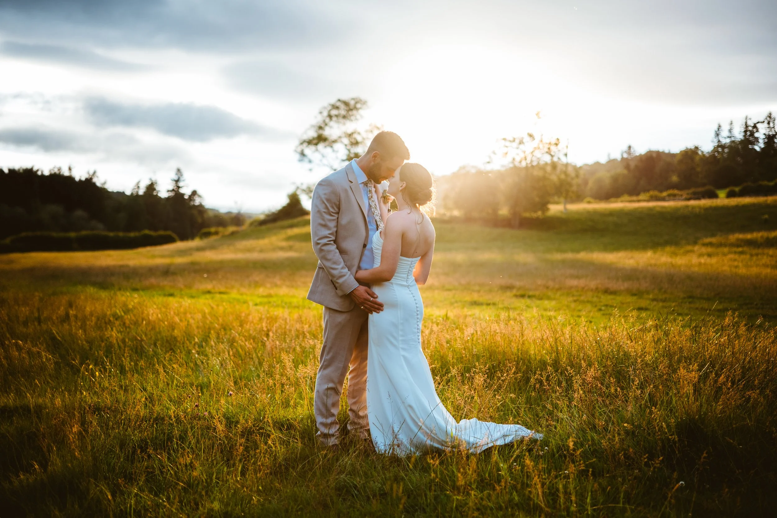 Bride and groom sunset photo