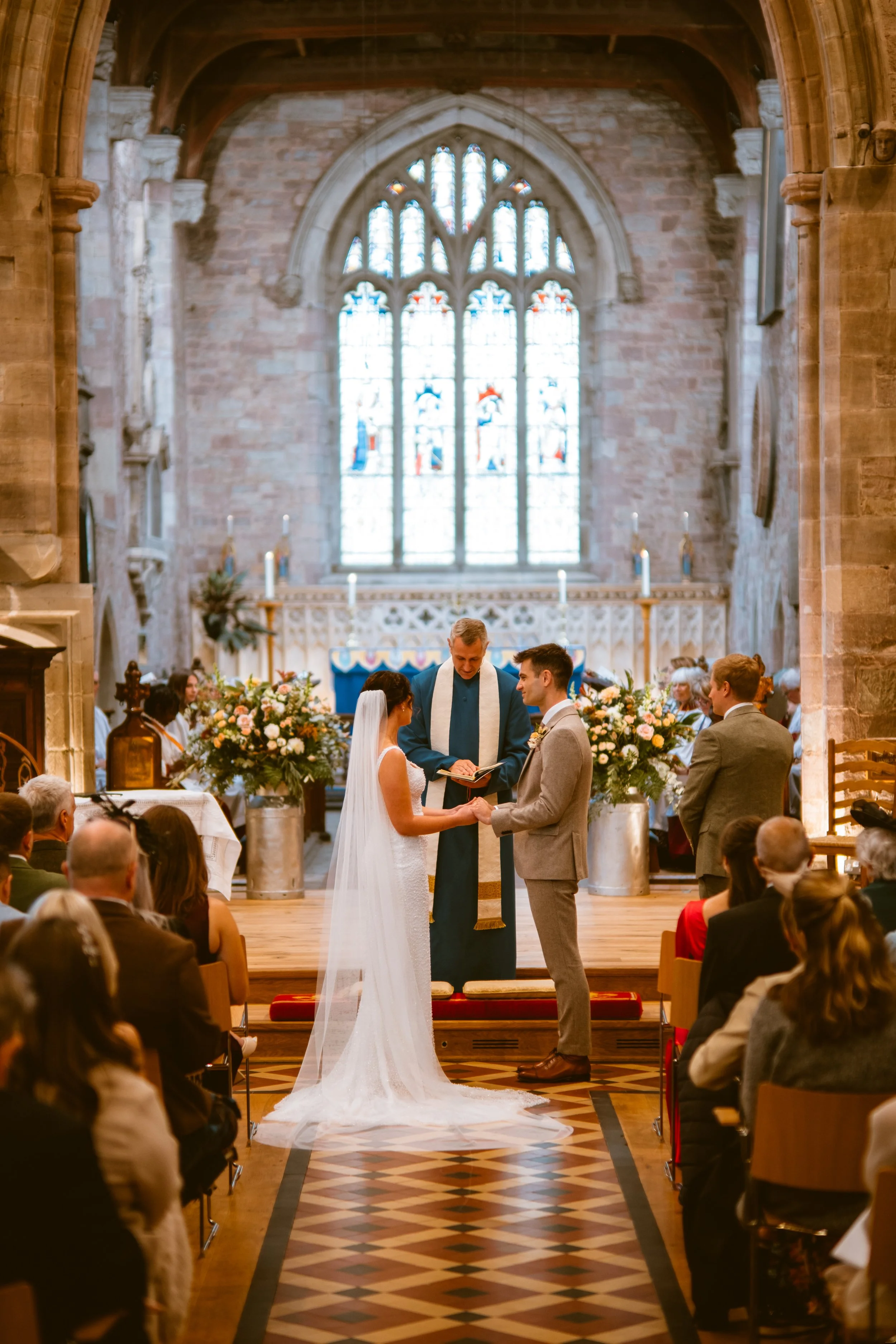 Bride and groom in church 