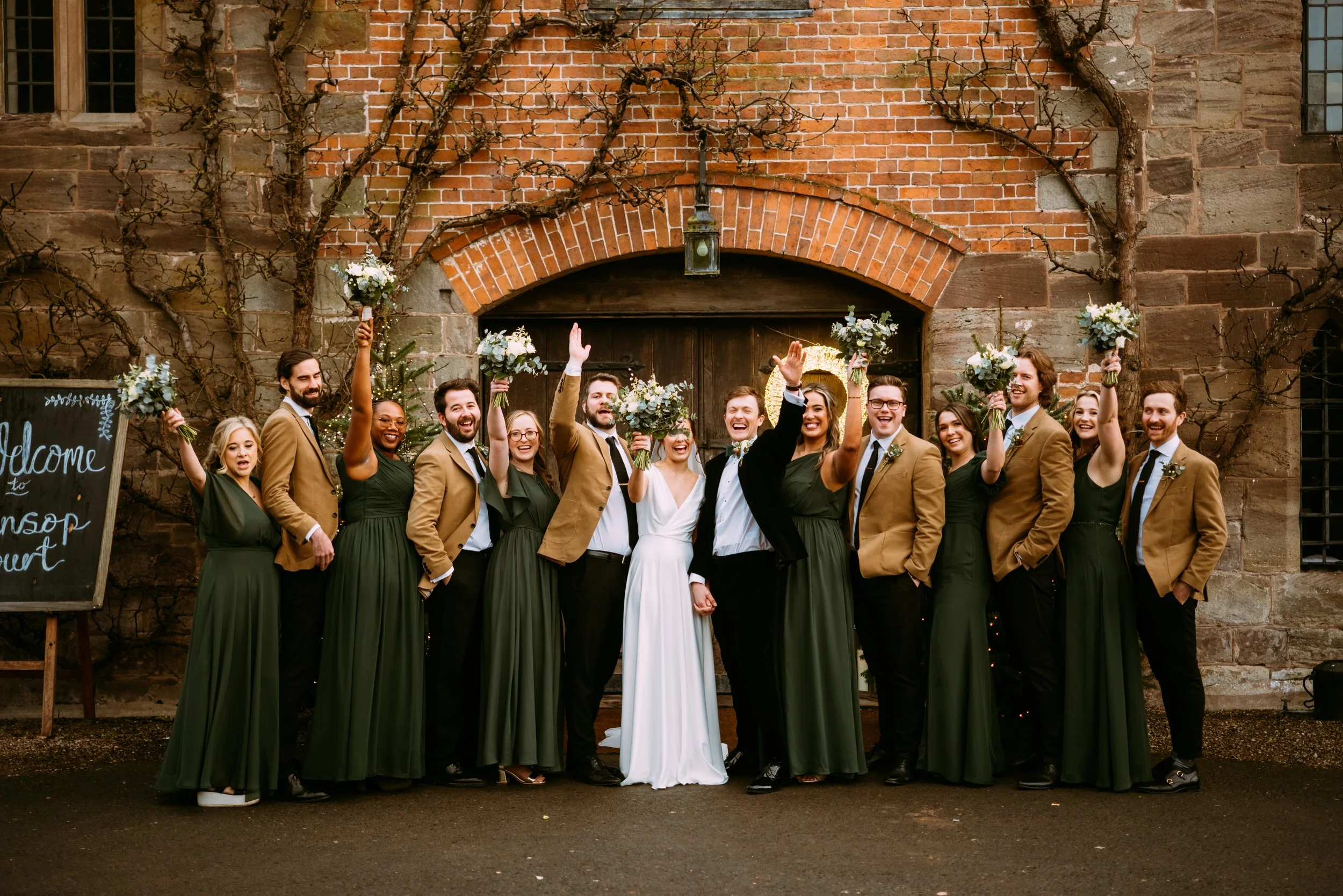 Group wedding photo at Brinsop Court