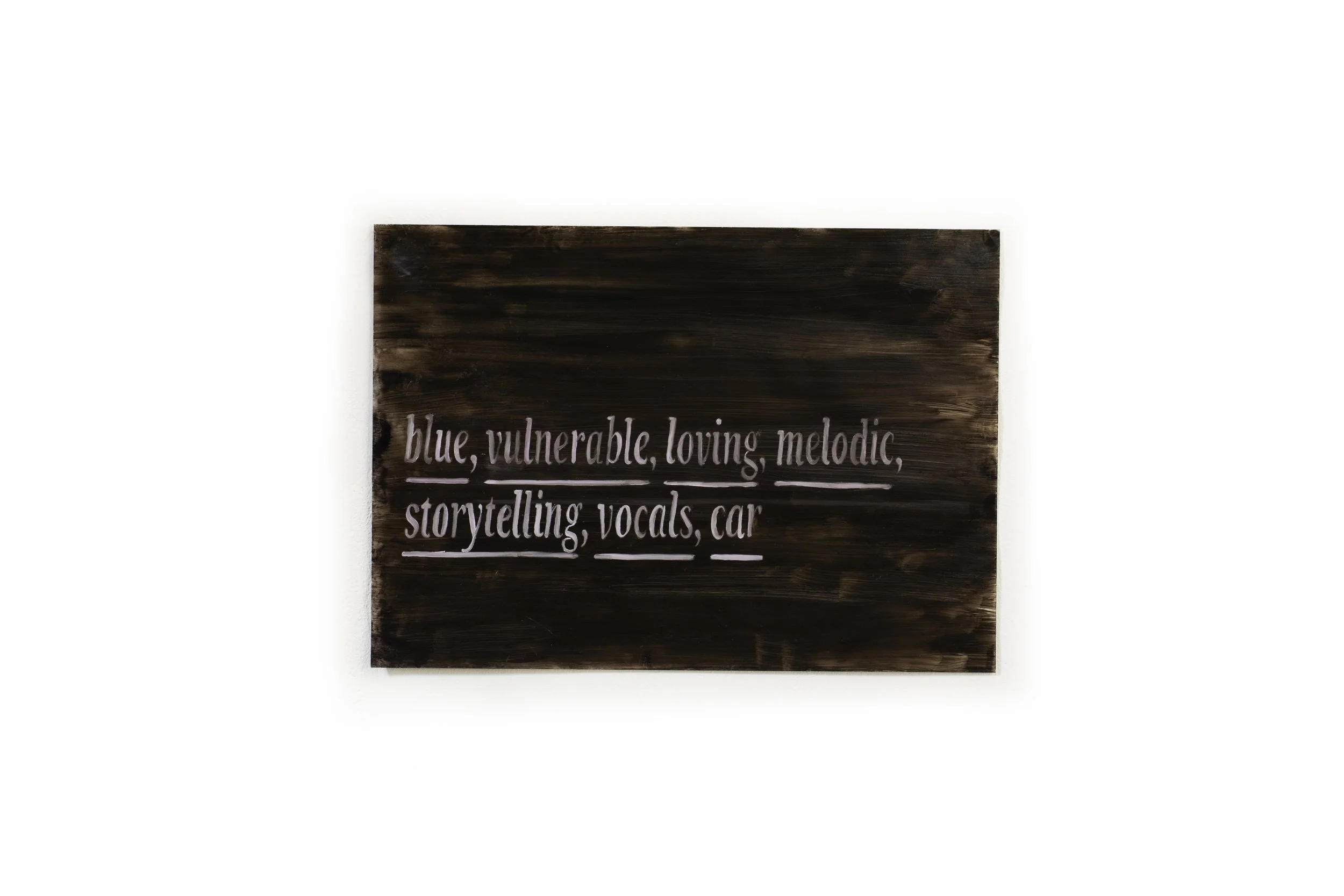   Blue, vulnerable, loving, melodic, storytelling, vocals , car  Radio Tag Series (2025)  Oil on tracing paper 30×42cm (11.8 × 16.5 inches) 