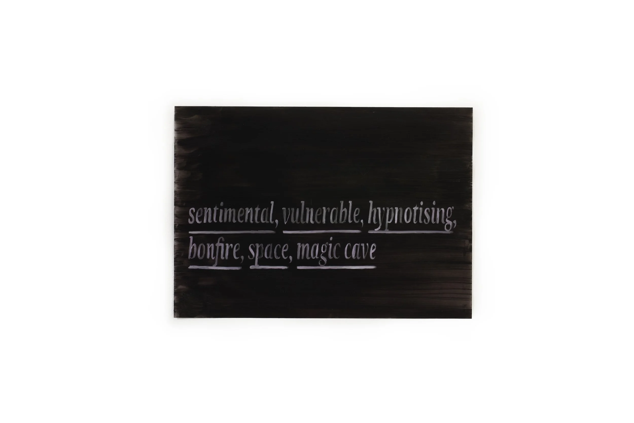   Sentimental, vulnerable, hypnotising, bonfire, space, magic cave  Radio Tag Series (2025)  Oil on tracing paper 30×42 cm (11.8 × 16.5 inches) 