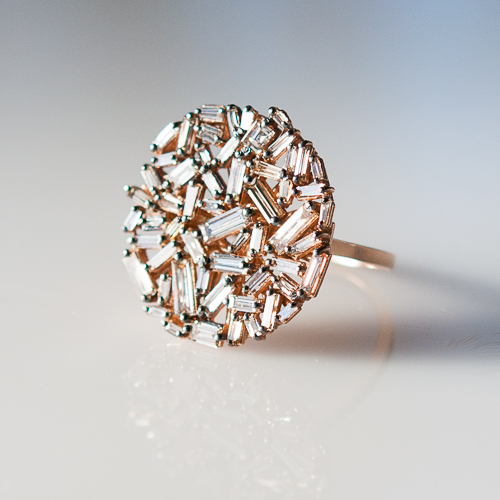 Round Champagne Diamond Baguette Fireworks Ring