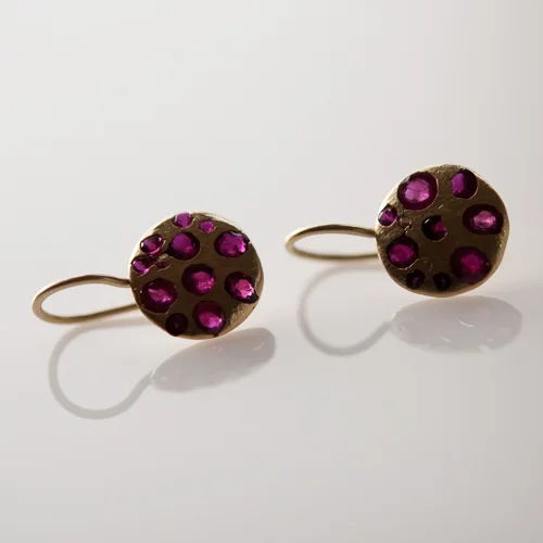 polly wales ruby disc drop earring