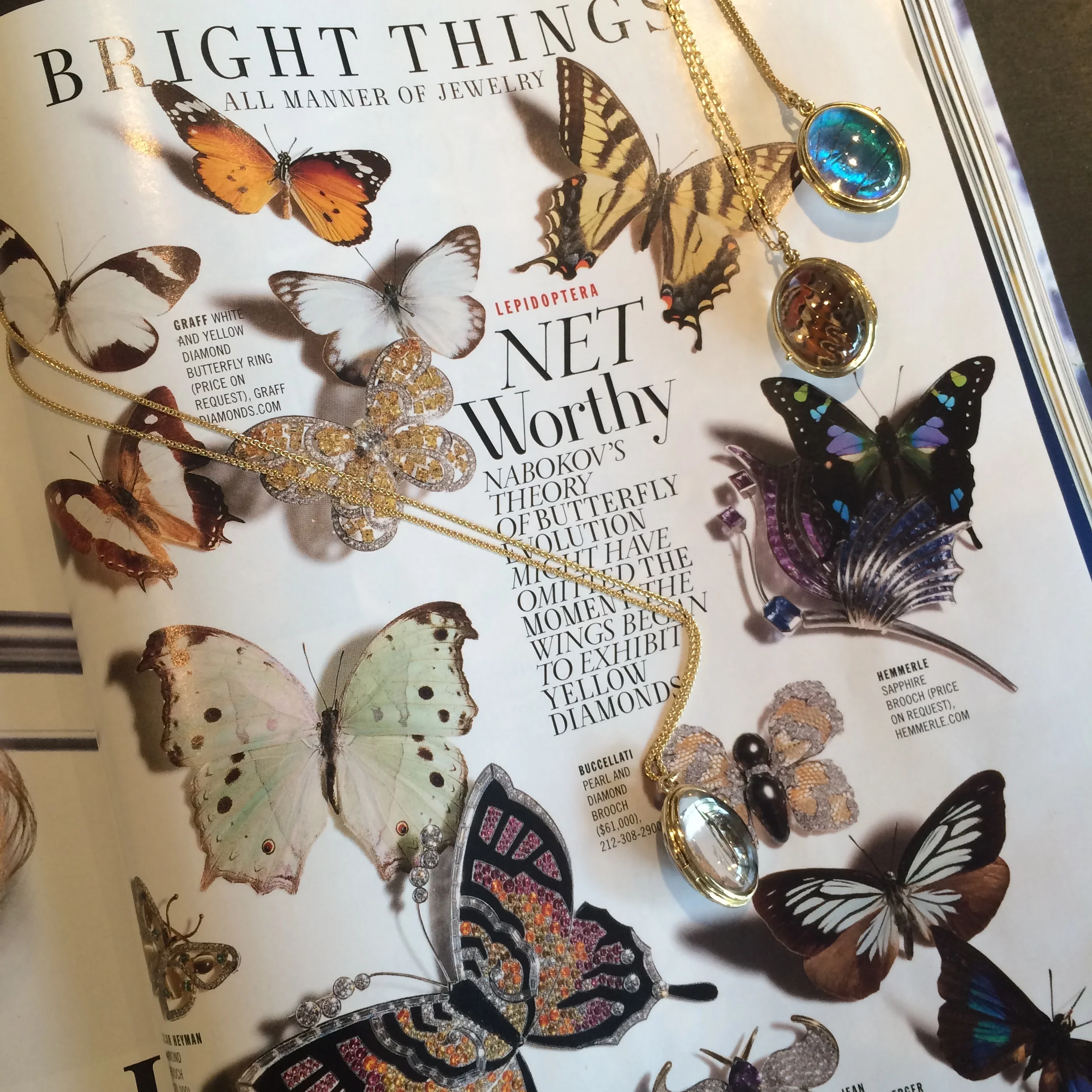 GLADSTONE's signature lockets atop the Town & Country May 2015 Butterfly editorial.
