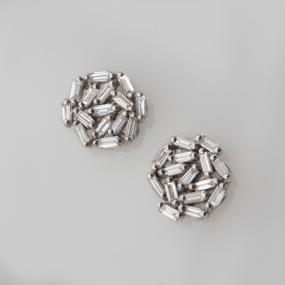 White Baguette Diamond Circle Stud Earrings — Gladstone Jewelry