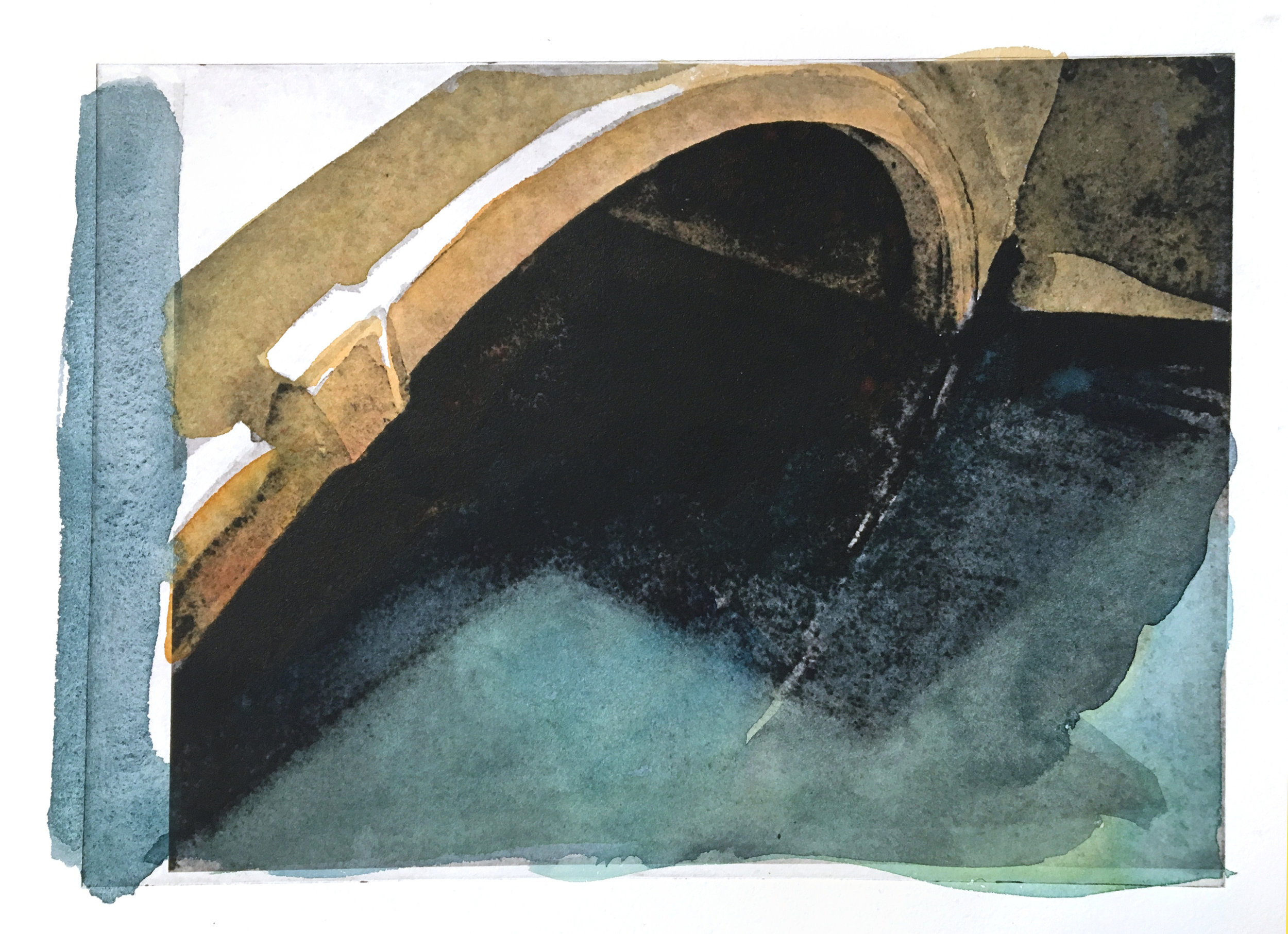 Venice Bridge, 2018, intaglio with watercolor, 11" x 13.5"