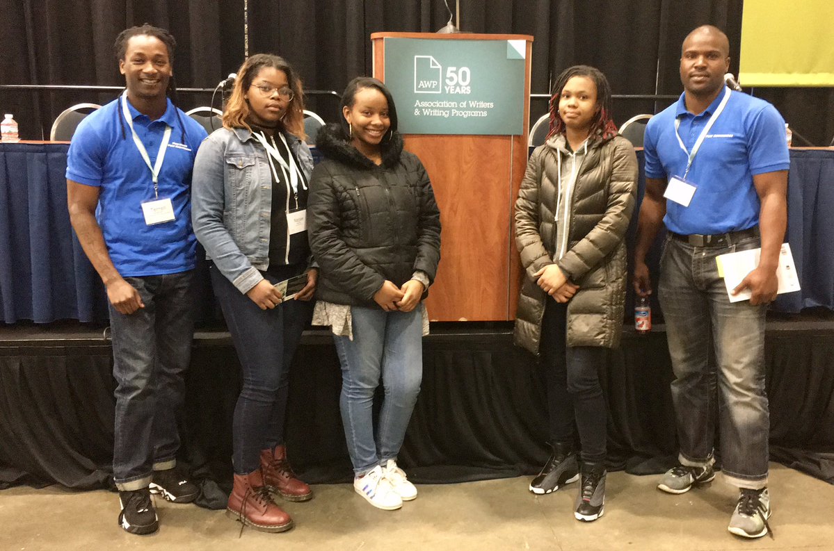 Terrell and Anthony from Free Minds Book Club & Workshop and Najae, Jonae, Temil, of Beacon House (and authors of the upcoming The Day Tajon Got Shot) appeared on a panel titled, "Black Lit Matters" at the AWP conference in Feb. 