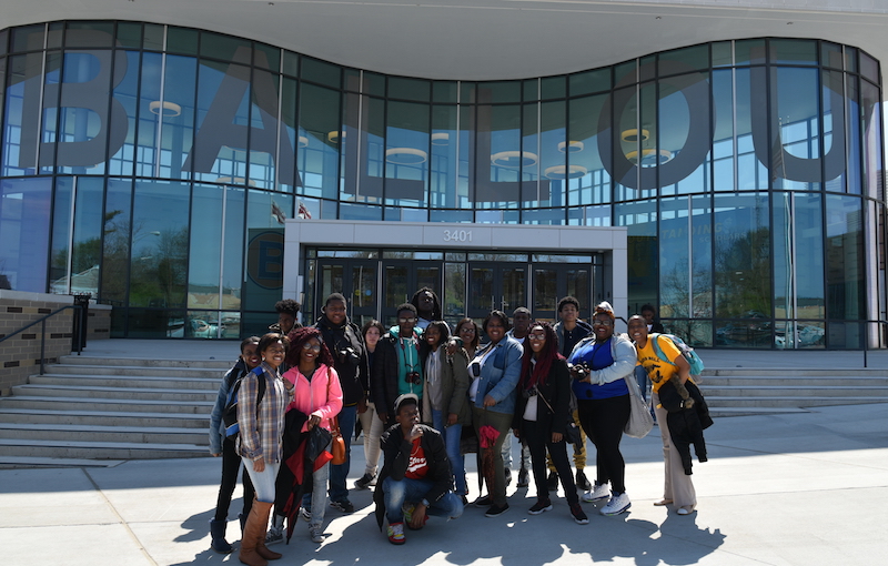 Authors of Humans of Ballou in front of their school, where Ballou Story Project 4 will take the stage on Thursday, April 13. 