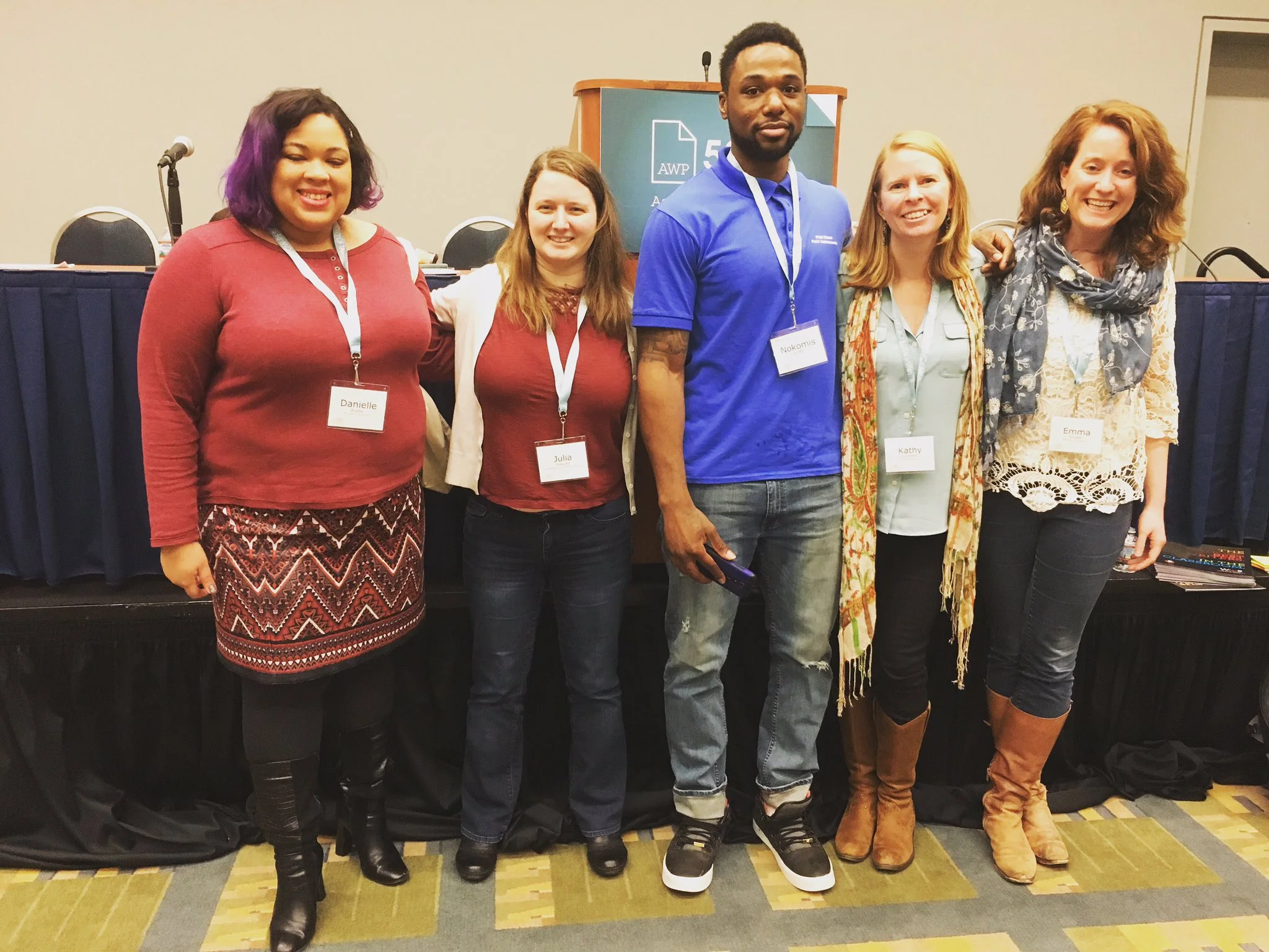 L-R: Author Danielle Evans, Julia Mascioli and Nokomis Hunter of Free Minds, Kathy Crutcher of Shout Mouse, and Emma Snyder of PEN/Faulkner