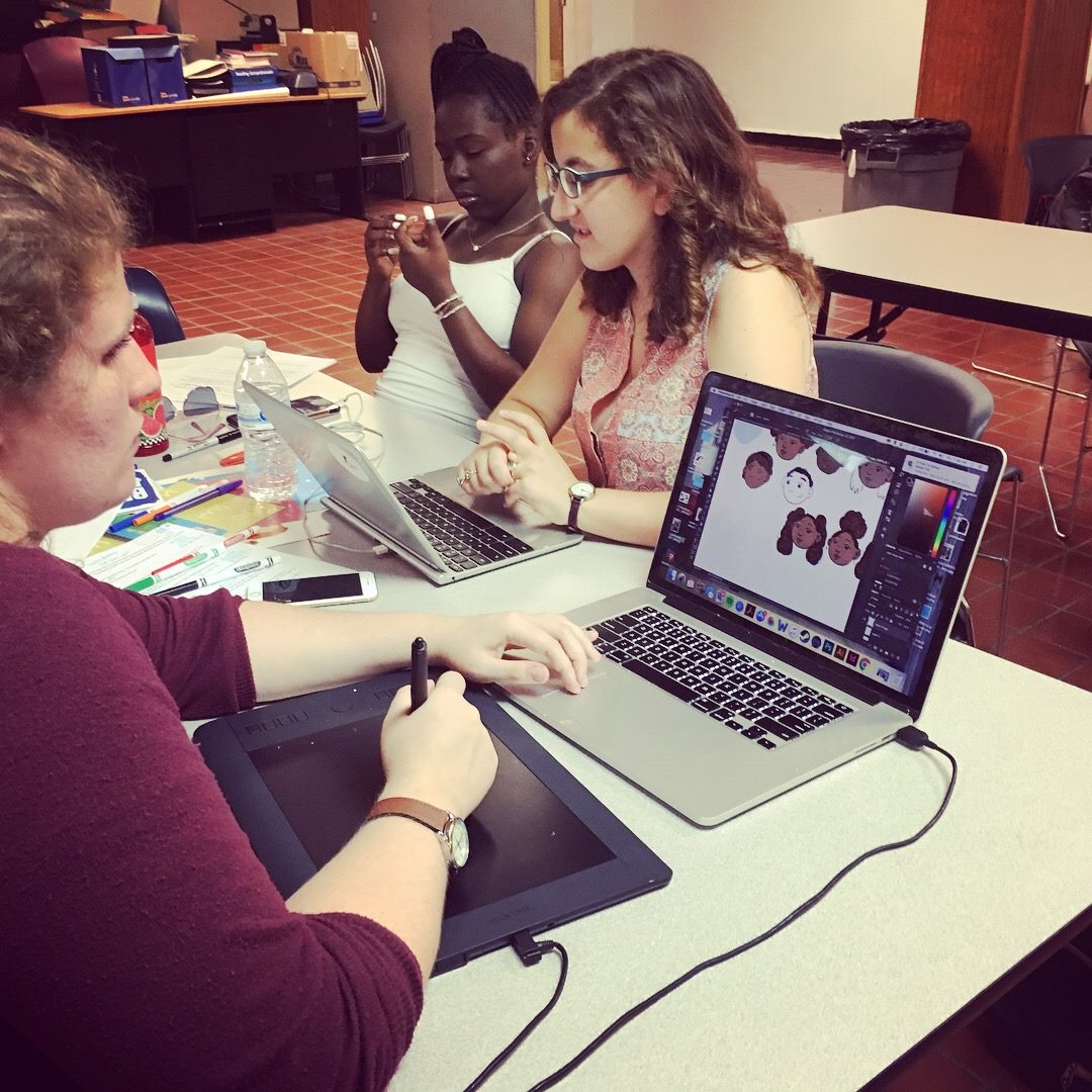 Illustrator Emma works on first drafts of "Madison, Sit Down!"