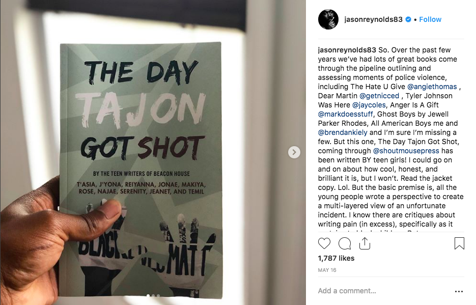 - Jason Reynolds , award-winning and New York Times best-selling author of All American Boys, the Track series , Long Way Down, Miles Morales: Spider Man, and more. 