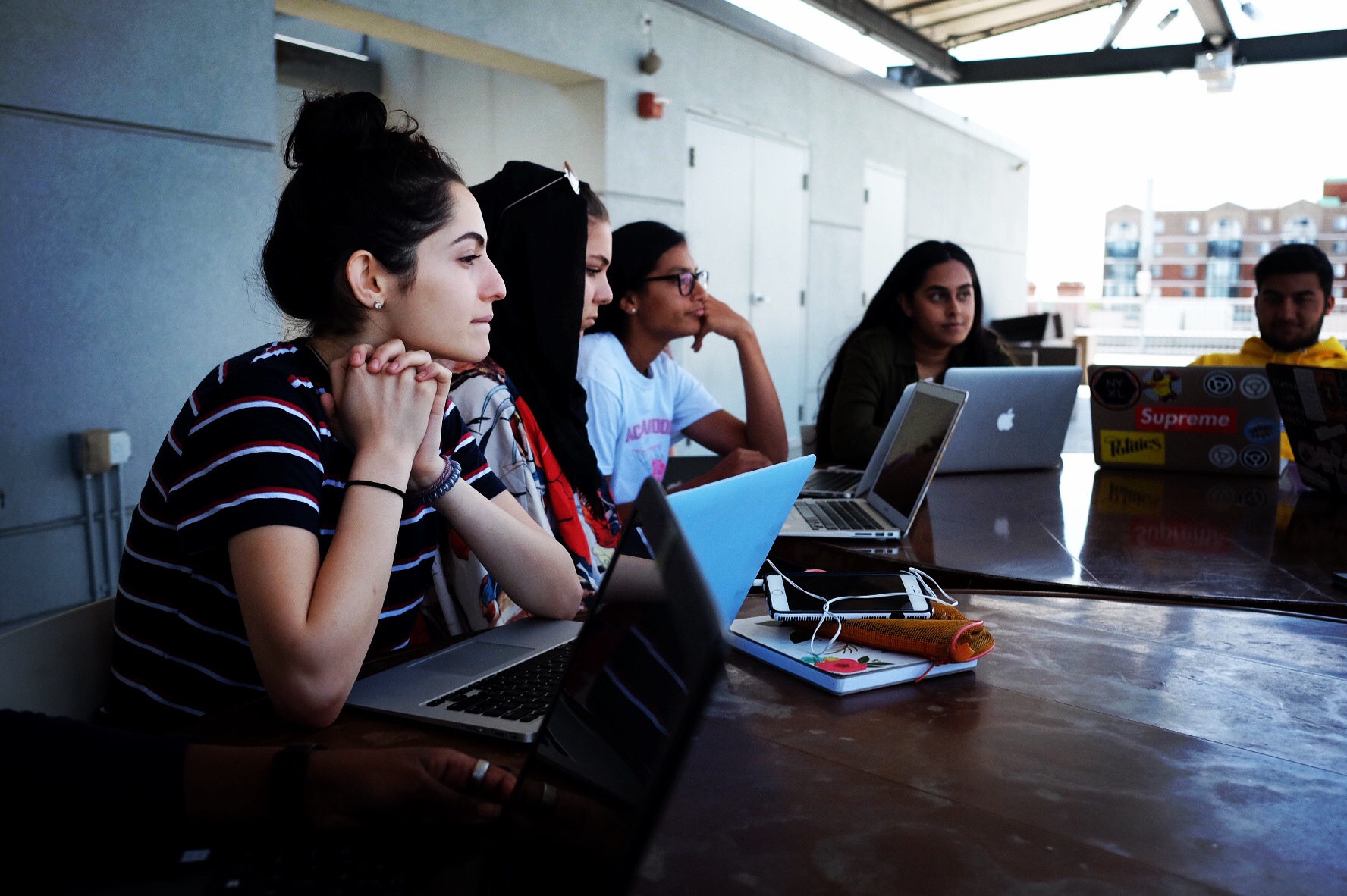 Next Wave Muslim Initiative (NWMI) writers Noor, Samaa, Leyla, Imaan, and Bilal in summer writing workshop.