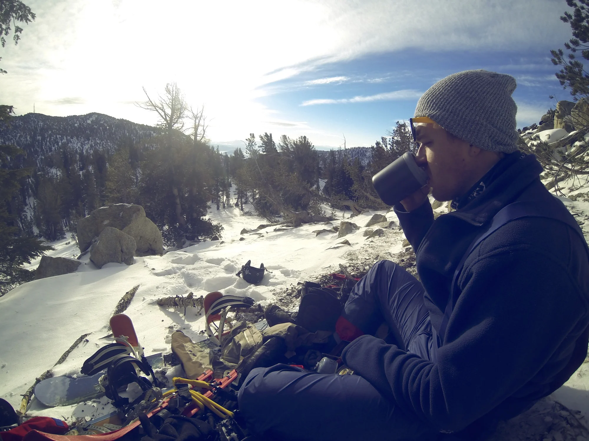 Westie enjoying the coffee we made from melted snow. 
