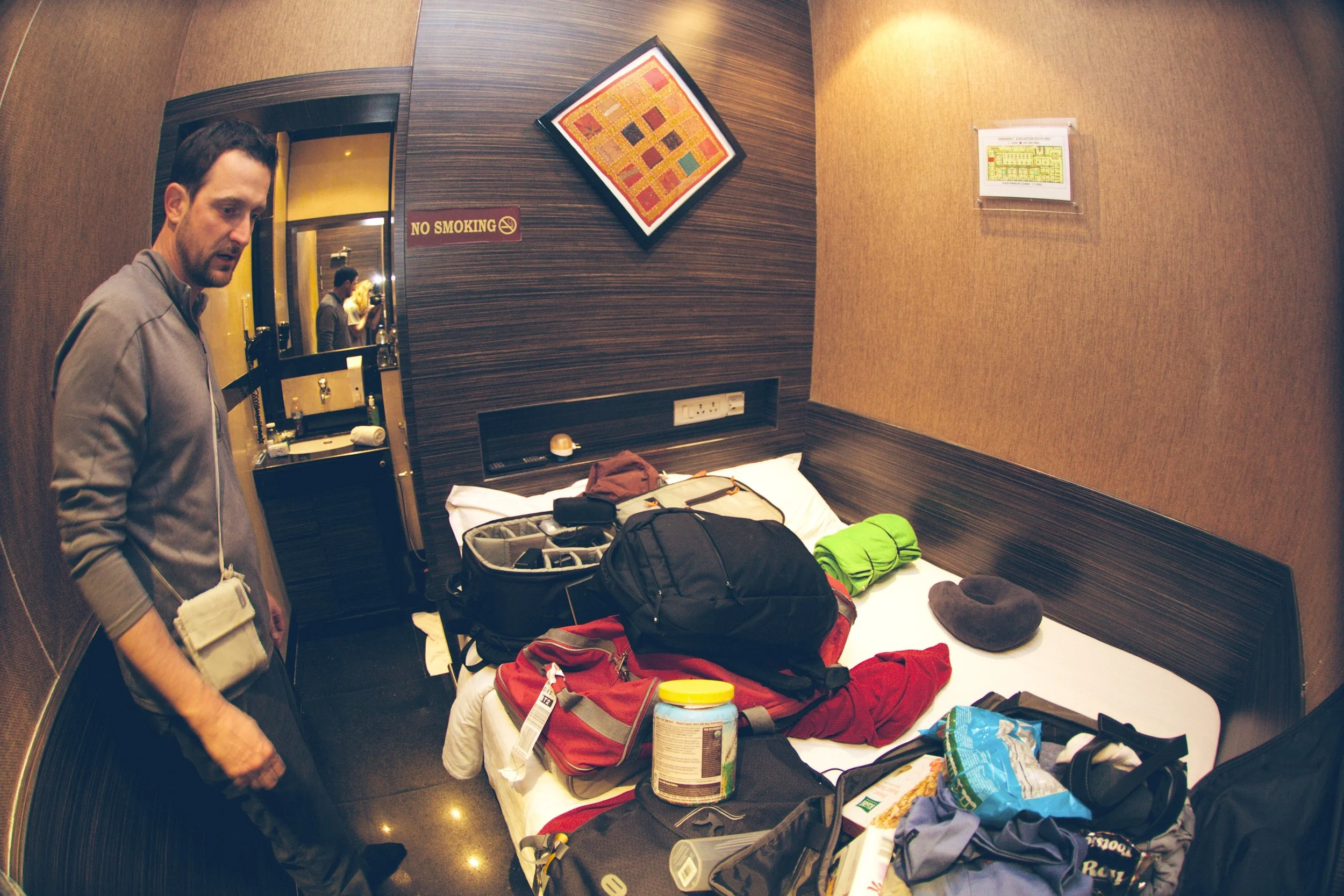 The first night was spent in a teeny tiny hotel room. 