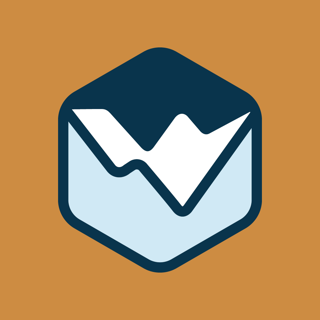 A stylized icon of a line graph with a downward trend inside a hexagon, set against a brown background.