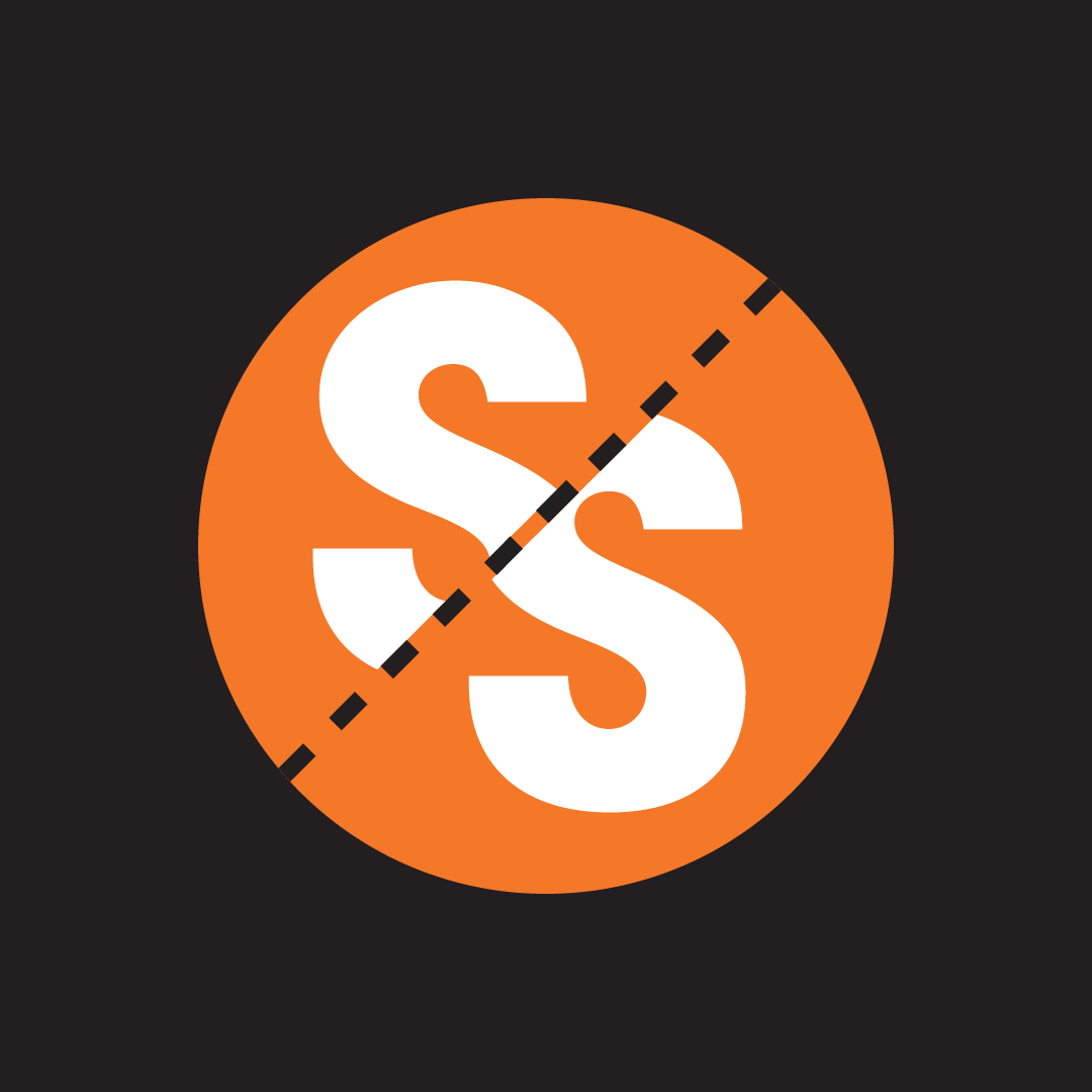 Orange circle with white overlapping dollar signs split by a dashed line, on a black background.