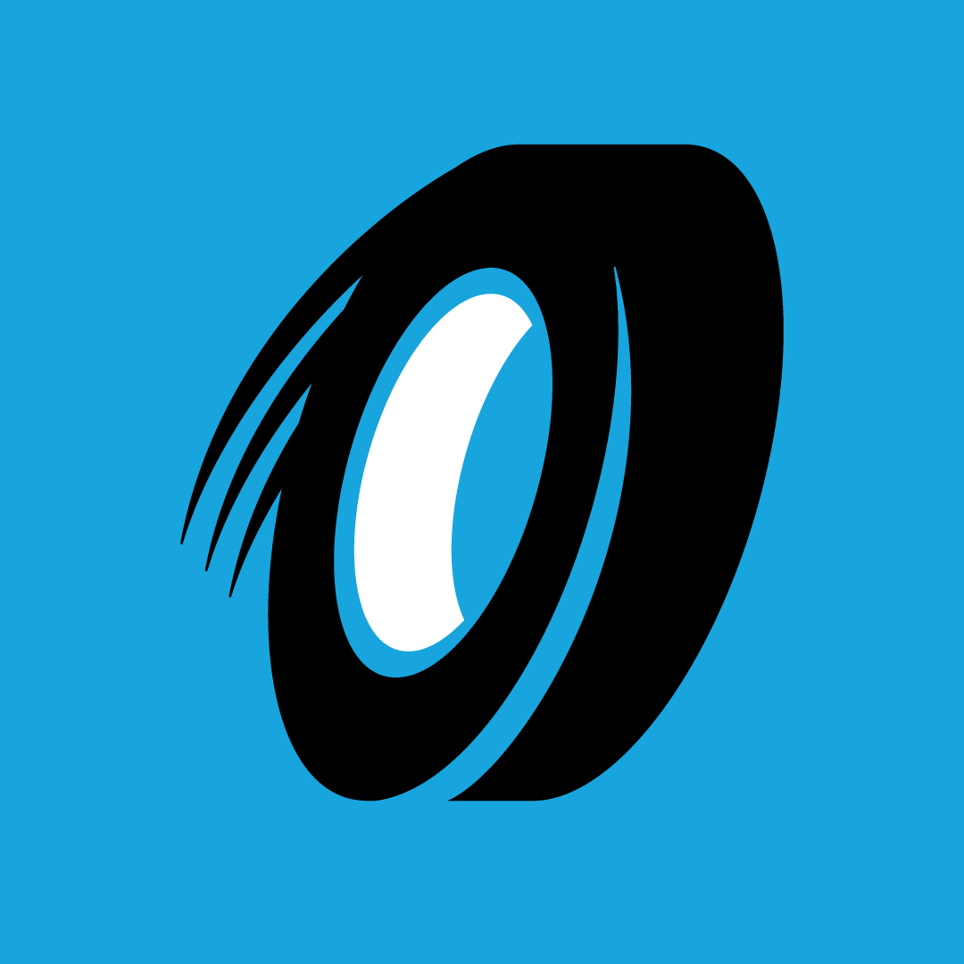 A stylized black eye with a white and blue iris on a blue background.