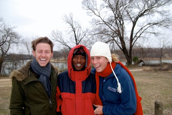  Jenne and Seth with Boniface in Waco Texas. This was the first time Seth had met Boniface after raising money for him in Kenya. Seth hopes to visit Boniface and the work someday as a medical doctor.&nbsp; 