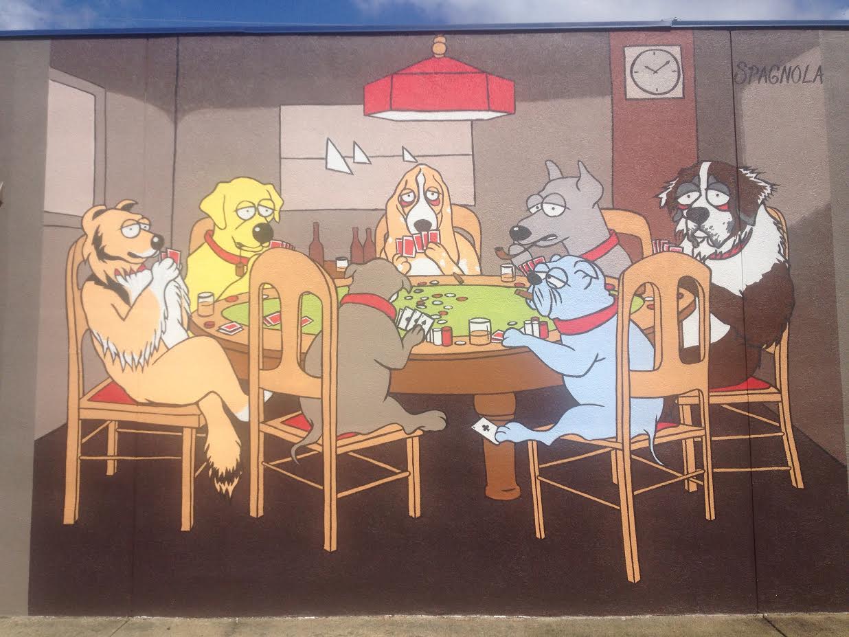 dogs playing poker.
