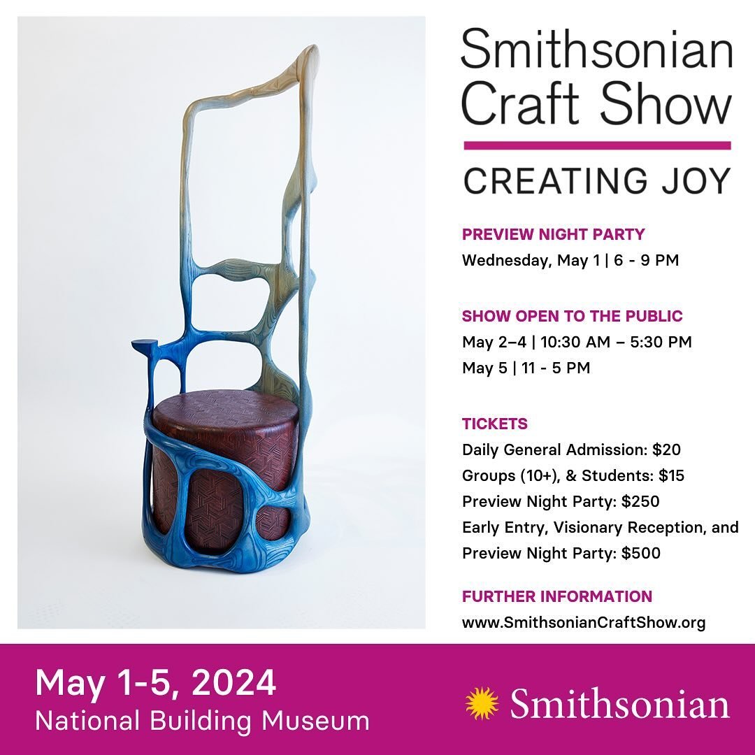 Come by the Smithsonian Craft Show , May 2-5 Washington DC. We&rsquo;ll be showing a bunch of new work that&rsquo;s pretty wild!  Tickets can be purchased at the link in my bio. 

.
#treyjonesstudio #art #studiofurniture #nerikomiwood #plywood #ameri