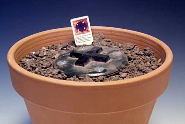 "Apparatus No.8-Gardening" cast resin,found objects 8"x 8"x 8" (2001) 