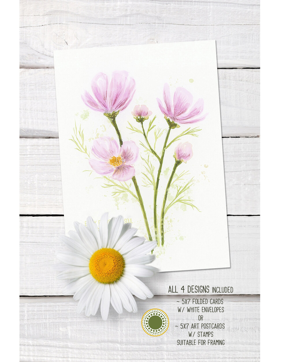 Floral Watercolor Card Set of 4 - 5x7 • Folded Cards or Postcards