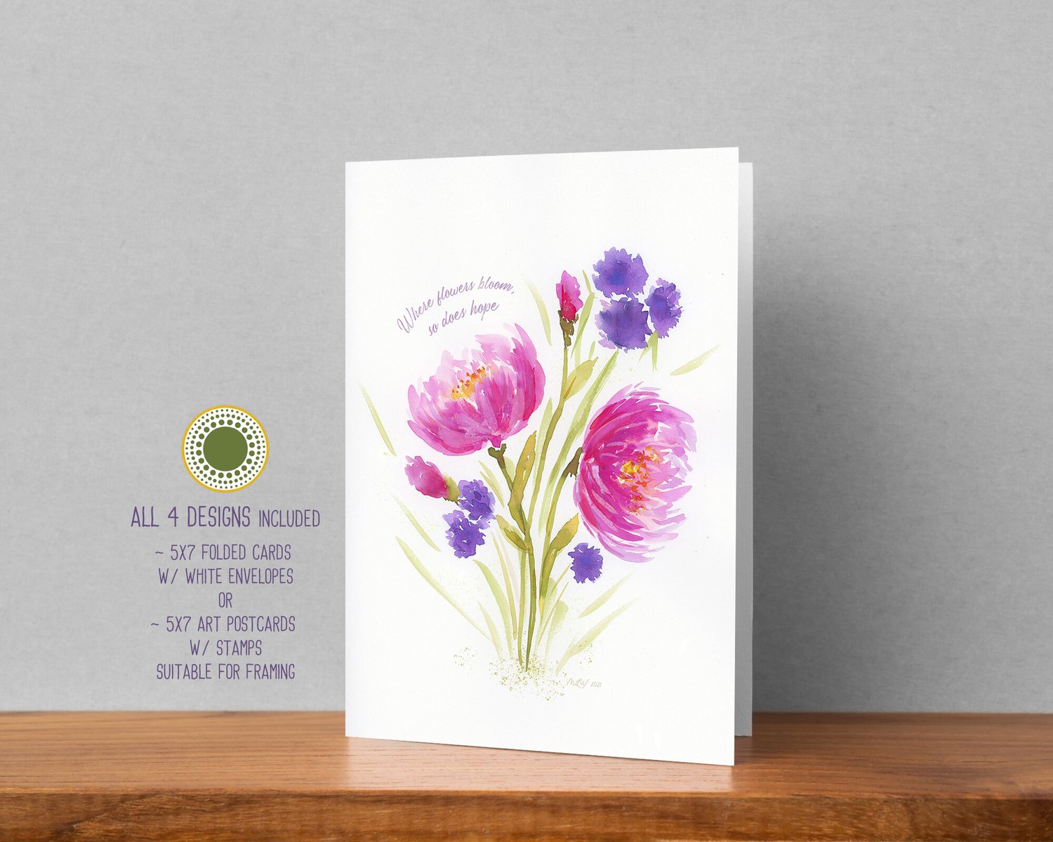 Floral Watercolor Card Set of 4 - 5x7 • Folded Cards or Postcards — Circle  of Life Photography and Design