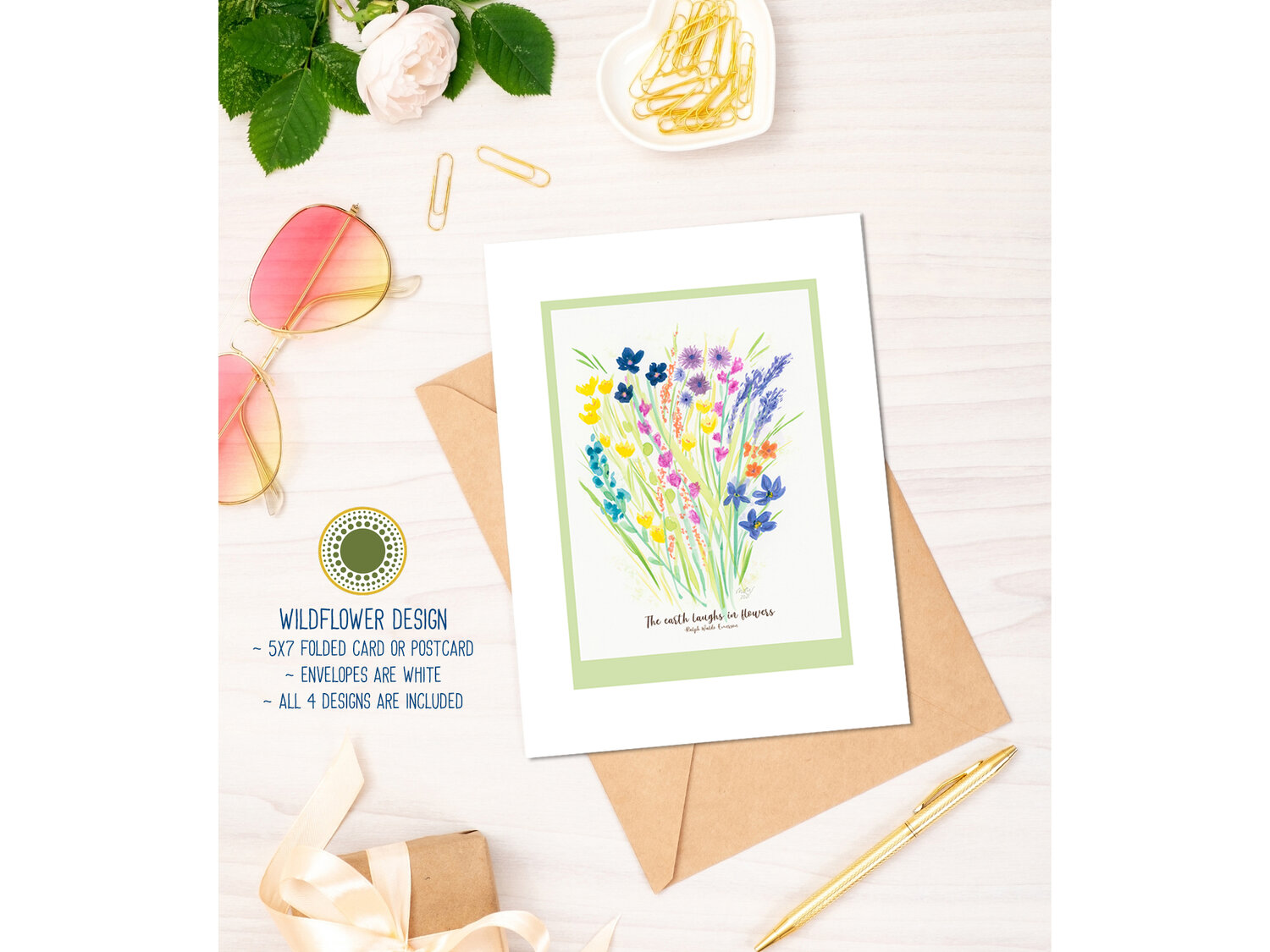 Floral Watercolor Card Set of 4 - 5x7 • Folded Cards or Postcards