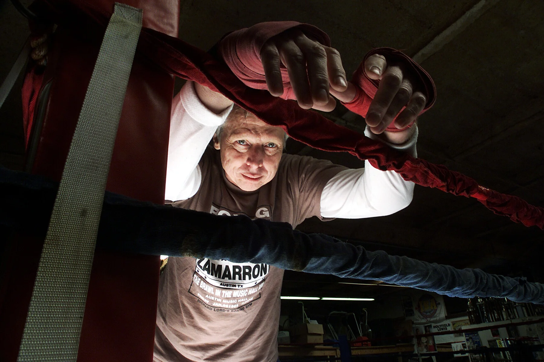  3/4/02 Staff Photo by Sung Park/American-Statesman   Texas Monthly writer Jan Reid at Lord's Gym where he works out.  Reid has a new book "The Bullet Meant For Me" which is Reid's recollections of when he was shot in Mexico and his recovery from the