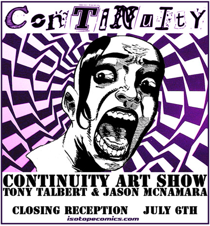 Art Show Flyer designed by James Sime featuring art by Tony Talbert.